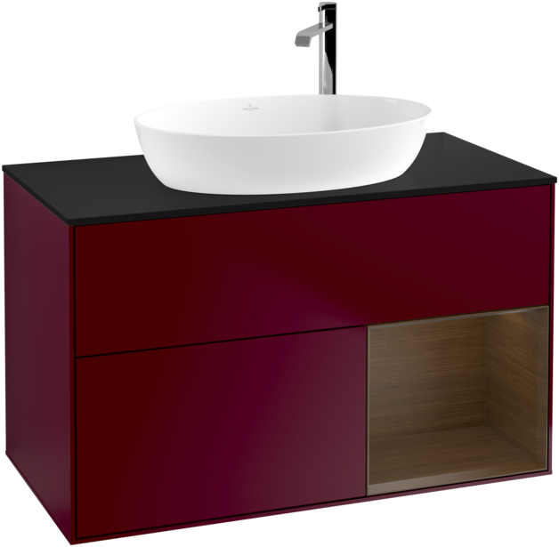 Тумба под раковину Villeroy & Boch Finion 100х50,1 см с подсветкой МДФ пион матовый лак/стекло черное матовое G902GNHB