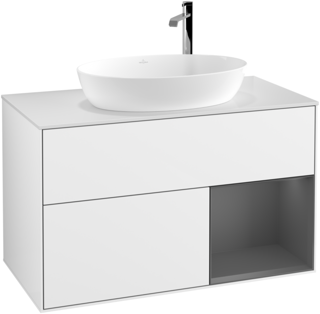 Тумба під раковину Villeroy & Boch Finion 100х50,1 см з підсвіткою МДФ білий глянцевий лак/скло біле матове G901GKGF