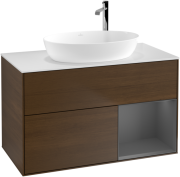 Тумба под раковину Villeroy & Boch Finion 100х50,1 см с подсветкой МДФ шпон грецкого ореха/стекло белое матовое G901GKGN