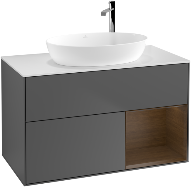 Тумба під раковину Villeroy & Boch Finion 100х50,1 см з підсвічуванням антрацит матовий лак/скло біле матове G901GNGK