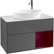 Тумба під раковину Villeroy & Boch Finion 100х50,1 см з підсвічуванням антрацит матовий лак/скло біле матове G901HBGK