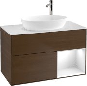 Тумба под раковину Villeroy & Boch Finion 100х50,1 см с подсветкой МДФ шпон грецкого ореха/стекло белое матовое G901GFGN