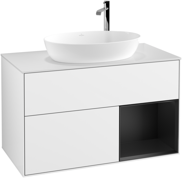 Тумба под раковину Villeroy & Boch Finion 100х50,1 см с подсветкой МДФ глянцевый белый лак/стекло белое матовое G901PDGF