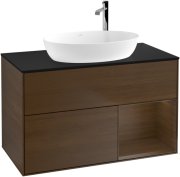 Тумба под раковину Villeroy & Boch Finion 100х50,1 см с подсветкой МДФ шпон грецкого ореха/стекло черное матовое G902GNGN