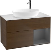 Тумба під раковину Villeroy & Boch Finion 100х50,1 см із підсвічуванням МДФ шпон волоського горіха/скло біле матове G901GKGN