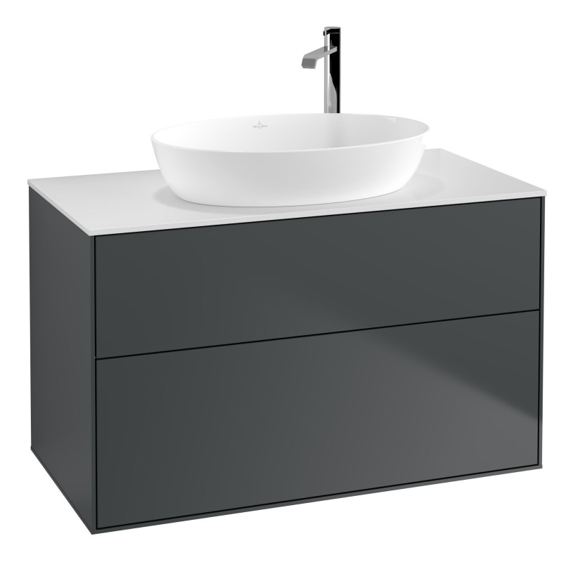 Тумба под раковину Villeroy & Boch Finion 100х50,1 см МДФ темно-синий матовый лак/стекло белое матовое F88100HG