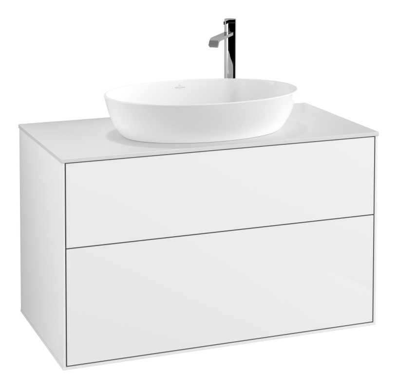 Тумба под раковину Villeroy & Boch Finion 100х50,1 см с подсветкой МДФ глянцевый белый лак/стекло белое матовое G88100GF