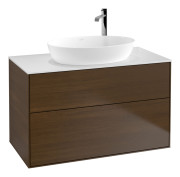 Тумба под раковину Villeroy & Boch Finion 100х50,1 см с подсветкой МДФ шпон грецкого ореха/стекло белое матовое G88100GN