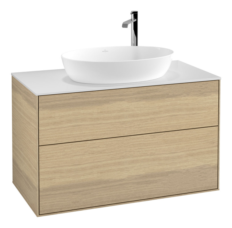 Тумба під раковину Villeroy & Boch Finion 100х50,1 см МДФ шпон дуба/скло біле матове F88100PC