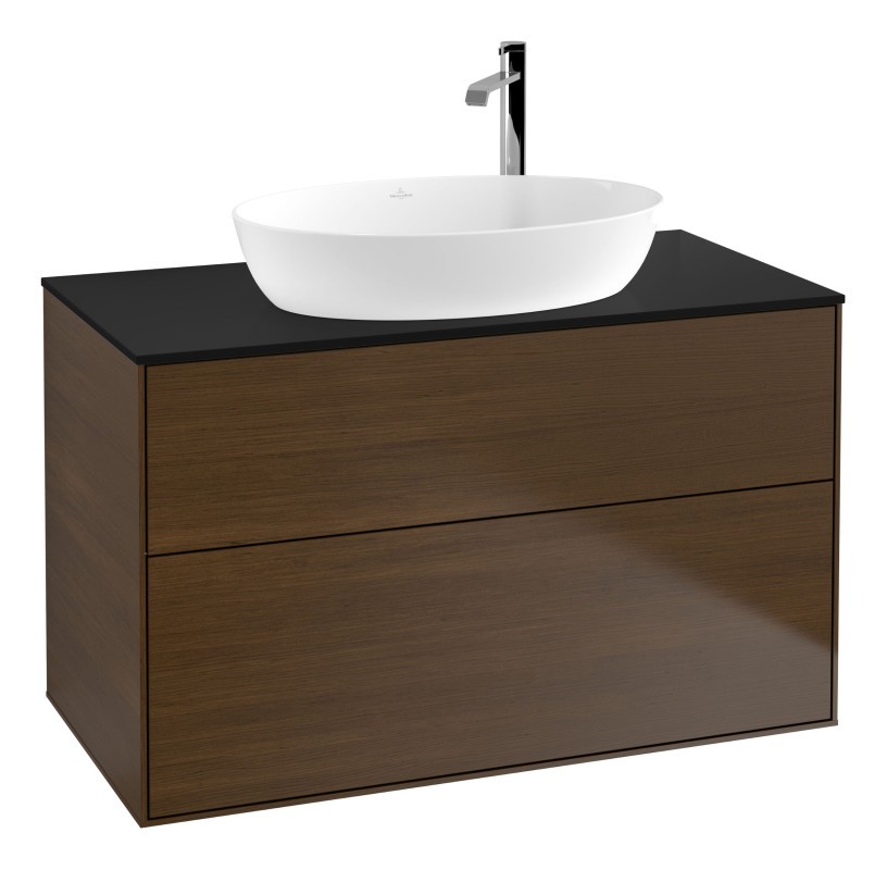 Тумба под раковину Villeroy & Boch Finion 100х50,1 см с подсветкой МДФ шпон грецкого ореха/стекло черное матовое G88200GN