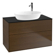 Тумба под раковину Villeroy & Boch Finion 100х50,1 см с подсветкой МДФ шпон грецкого ореха/стекло черное матовое G88200GN