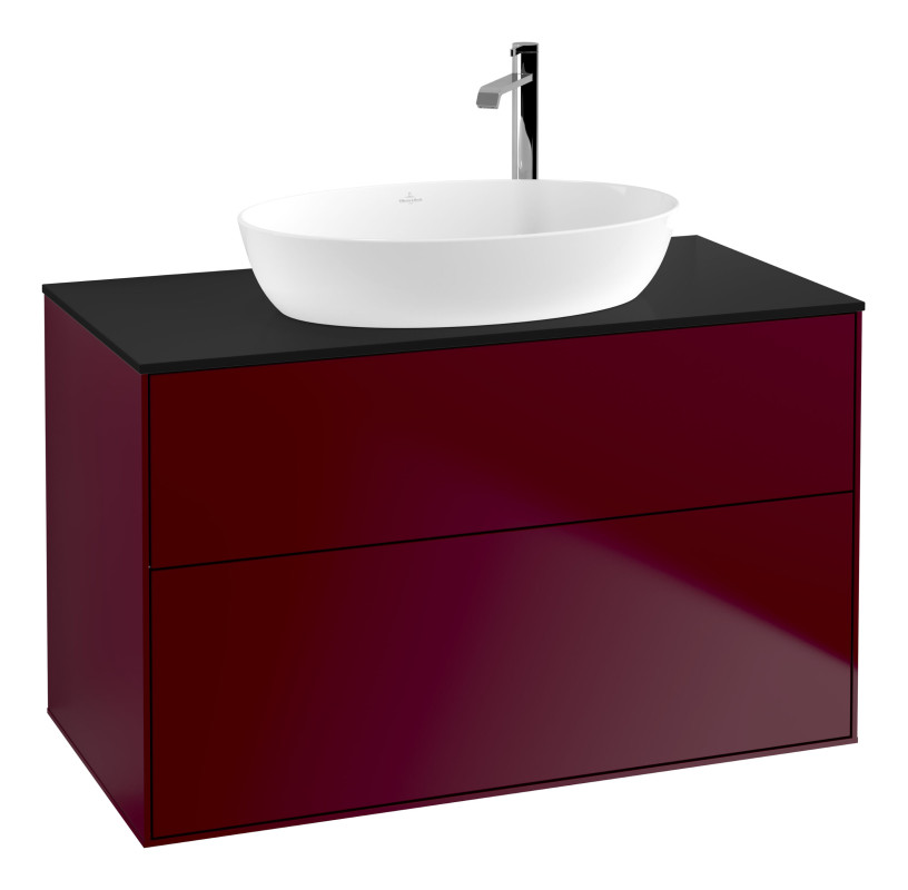 Тумба под раковину Villeroy & Boch Finion 100х50,1 см с подсветкой МДФ пион матовый лак/стекло черное матовое G88200HB