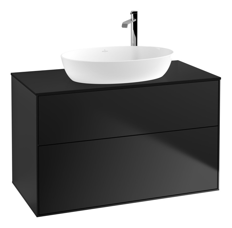 Тумба под раковину Villeroy & Boch Finion 100х50,1 см с подсветкой МДФ черный матовый лак/стекло черное матовое G88200PD