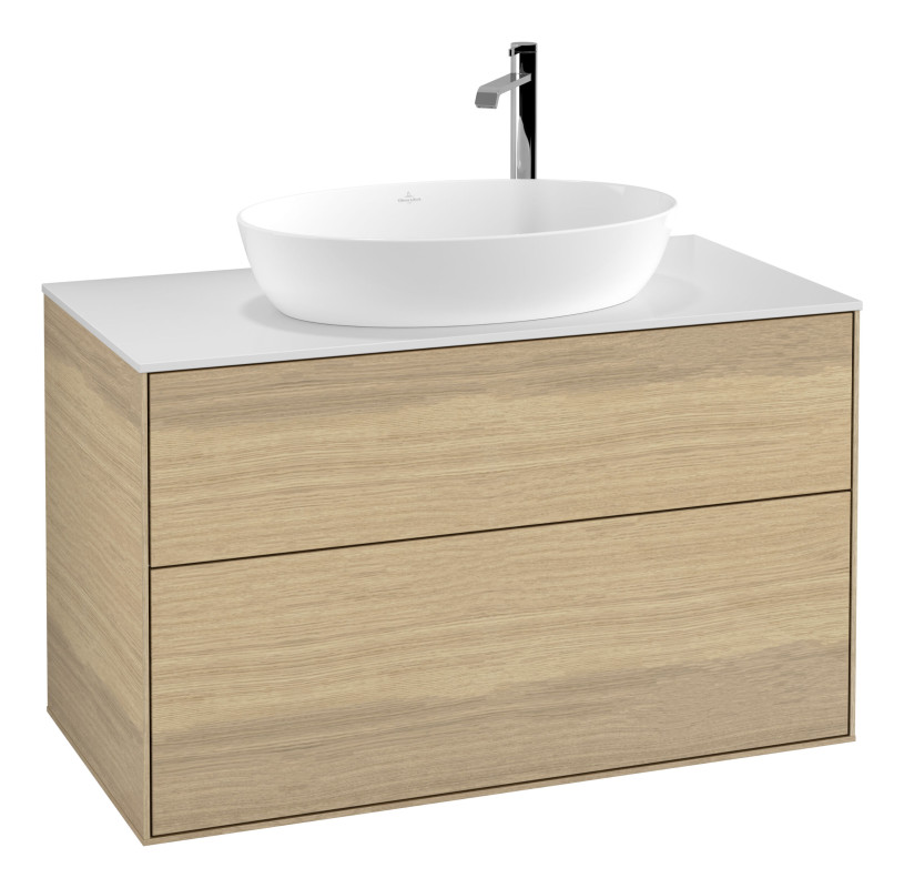 Тумба под раковину Villeroy & Boch Finion 100х50,1 см с подсветкой МДФ шпон дуба/стекло белое матовое G88100PC