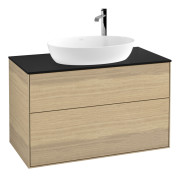 Тумба под раковину Villeroy & Boch Finion 100х50,1 см с подсветкой МДФ шпон дуба/стекло черное  матовое G88200PC