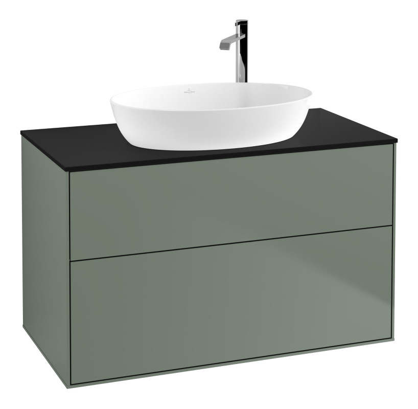 Тумба под раковину Villeroy & Boch Finion 100х50,1 см МДФ оливковый матовый лак/стекло черное матовое F88200GM