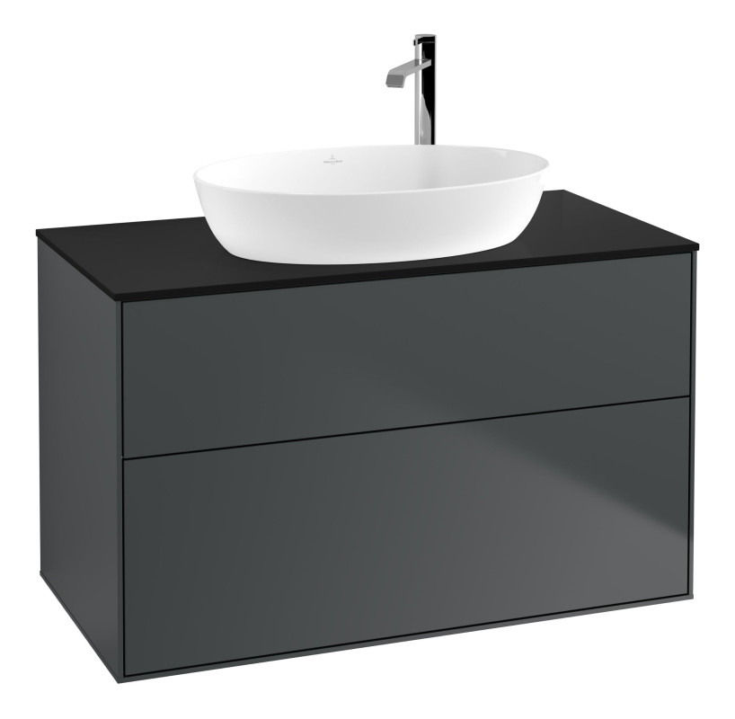Тумба под раковину Villeroy & Boch Finion 100х50,1 см МДФ темно-синий матовый лак/стекло черное матовое F88200HG
