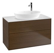 Тумба под раковину Villeroy & Boch Finion 100х50,1 см с подсветкой МДФ шпон грецкого ореха/стекло белое матовое G88100GN