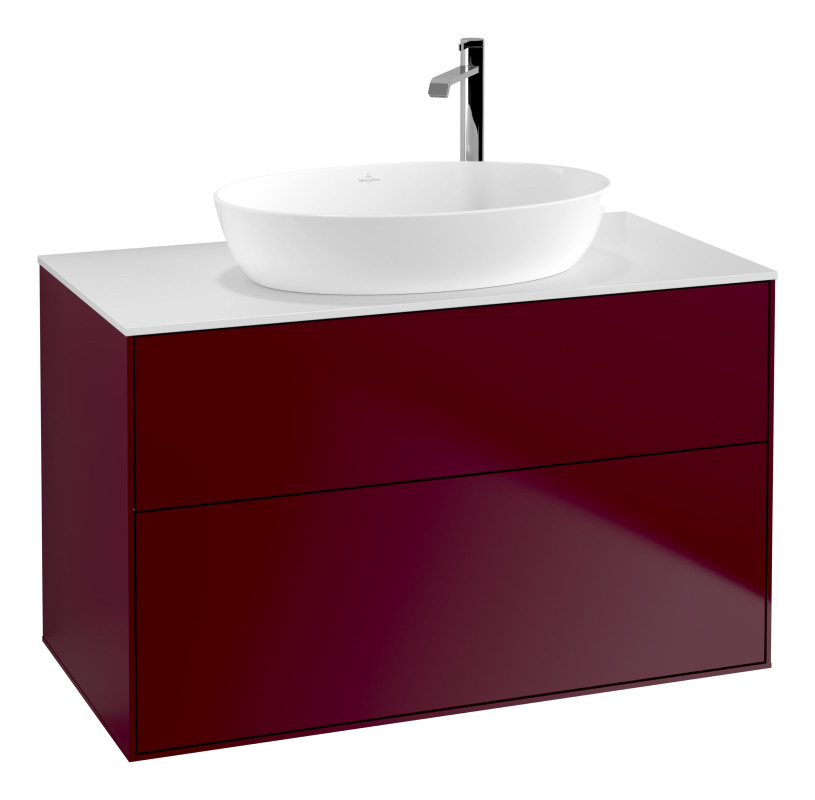 Тумба под раковину Villeroy & Boch Finion 100х50,1 см с подсветкой МДФ пион матовый лак/стекло белое матовое G88100HB