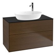 Тумба під раковину Villeroy & Boch Finion 100х50,1 см із підсвічуванням МДФ шпон волоського горіха/скло чорне матове G88200GN