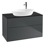 Тумба під раковину Villeroy & Boch Finion 100х50,1 см із підсвічуванням МДФ темно-синій матовий лак/скло чорне матове G88200HG