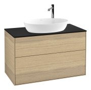 Тумба під раковину Villeroy & Boch Finion 100х50,1 см з підсвічуванням МДФ шпон дуба/скло чорне матове G88200PC