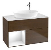 Тумба під раковину Villeroy & Boch Finion 100х50,1 см із підсвічуванням МДФ шпон волоського горіха/скло біле матове F891GFGN