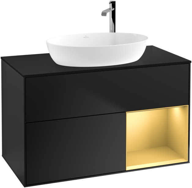 Тумба под раковину Villeroy & Boch Finion 100х50,1 см с подсветкой МДФ черный матовый лак/стекло черное матовое G902HFPD