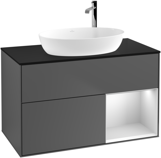 Тумба под раковину Villeroy & Boch Finion 100х50,1 см с подсветкой МДФ антрацит матовый лак/стекло черное матовое G902MTGK