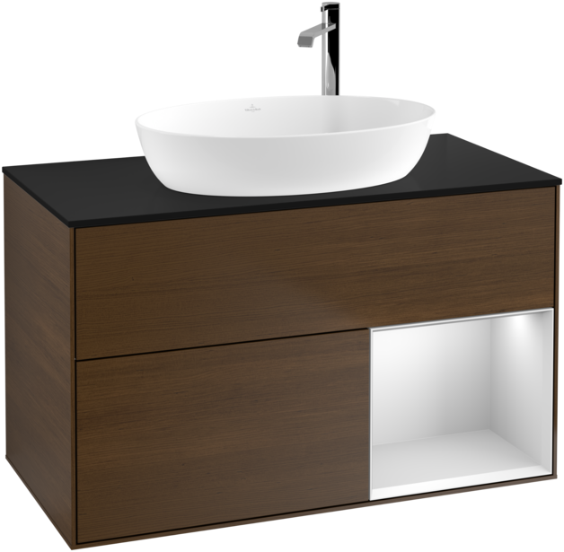 Тумба под раковину Villeroy & Boch Finion 100х50,1 см с подсветкой МДФ шпон грецкого ореха/стекло черное матовое G902MTGN