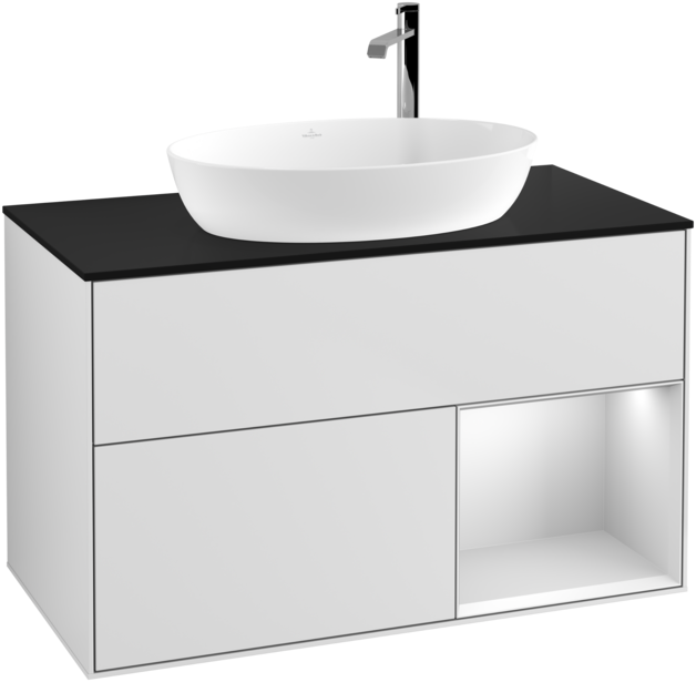 Тумба под раковину Villeroy & Boch Finion 100х50,1 см с подсветкой МДФ белый матовый лак/стекло черное матовое G902MTMT