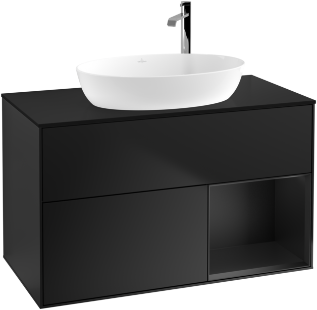 Тумба под раковину Villeroy & Boch Finion 100х50,1 см с подсветкой МДФ черный матовый лак/стекло черное матовое G902PDPD