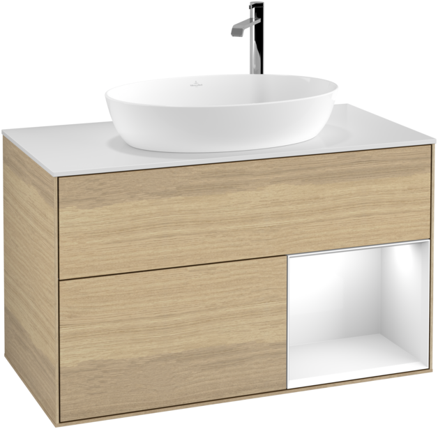 Тумба под раковину Villeroy & Boch Finion 100х50,1 см с подсветкой МДФ шпон дуба/стекло белое матовое G901GFPC