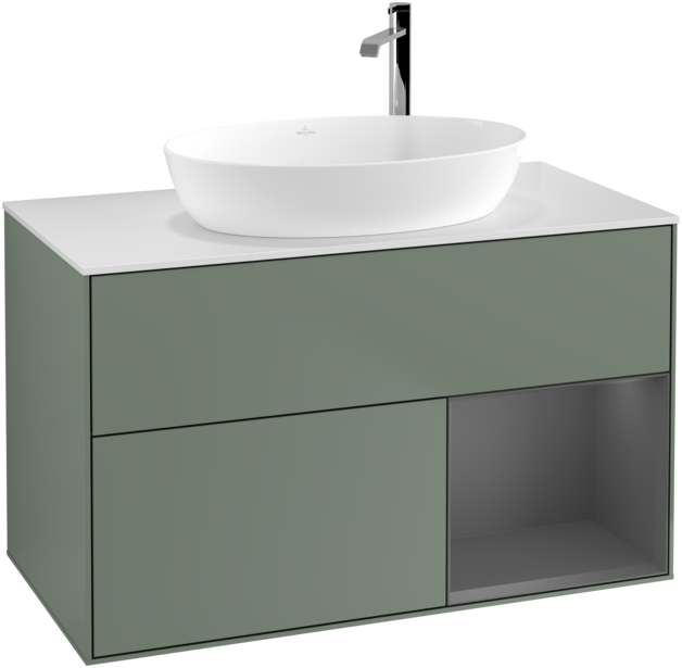 Тумба под раковину Villeroy & Boch Finion 100х50,1 см с подсветкой МДФ оливковый матовый лак/стекло белое матовое G901GKGM