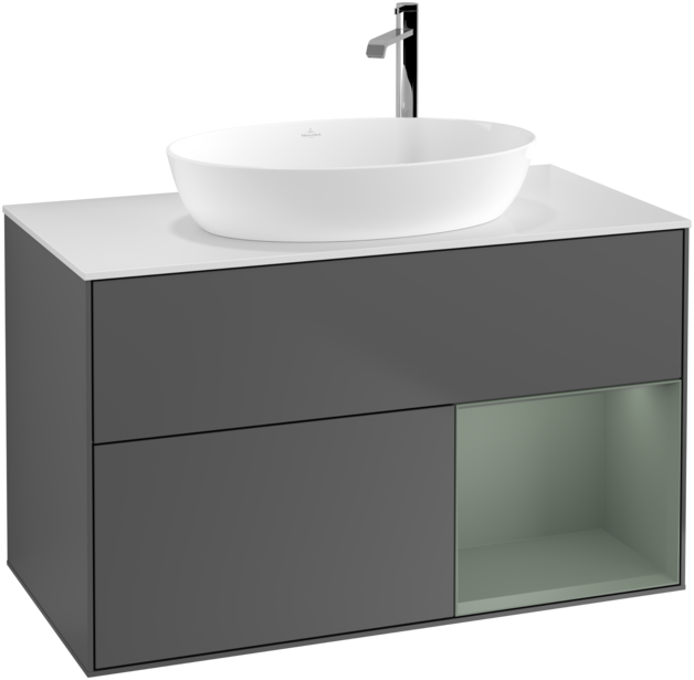 Тумба под раковину Villeroy & Boch Finion 100х50,1 см с подсветкой МДФ антрацит матовый лак/стекло белое матовое G901GMGK
