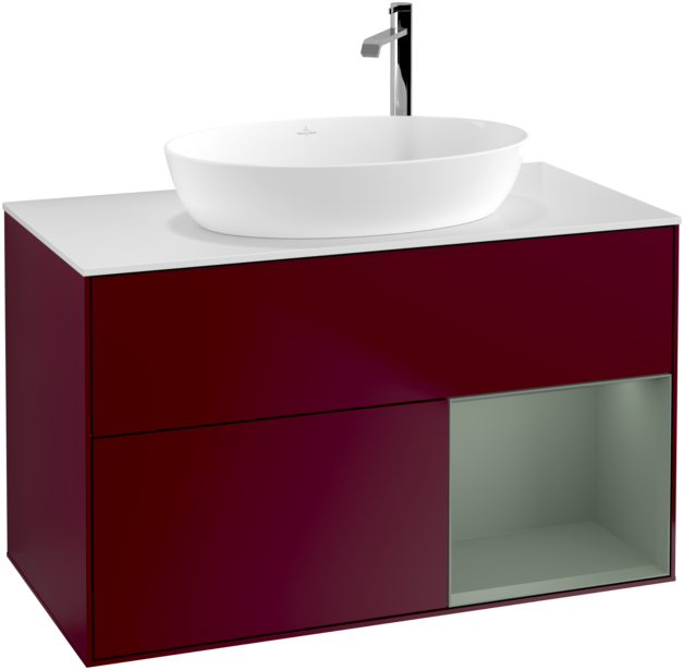 Тумба під раковину Villeroy & Boch Finion 100х50,1 см з підсвічуванням МДФ півонія матовий лак/скло біле матове G901GMHB