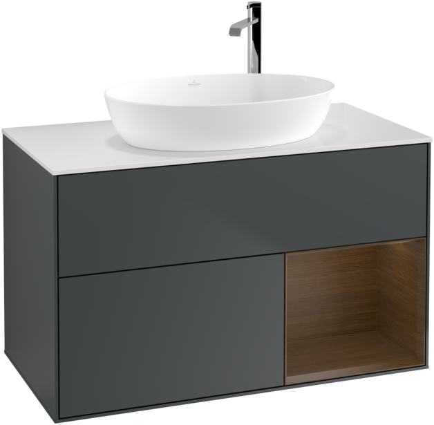 Тумба под раковину Villeroy & Boch Finion 100х50,1 см с подсветкой МДФ темно-синий матовый лак/стекло белое матовое G901GNHG