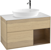 Тумба под раковину Villeroy & Boch Finion 100х50,1 см с подсветкой МДФ шпон дуба/стекло белое матовое G901GNPC