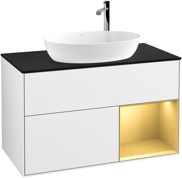 Тумба под раковину Villeroy & Boch Finion 100х50,1 см с подсветкой МДФ глянцевый белый лак/стекло черное матовое G902HFGF