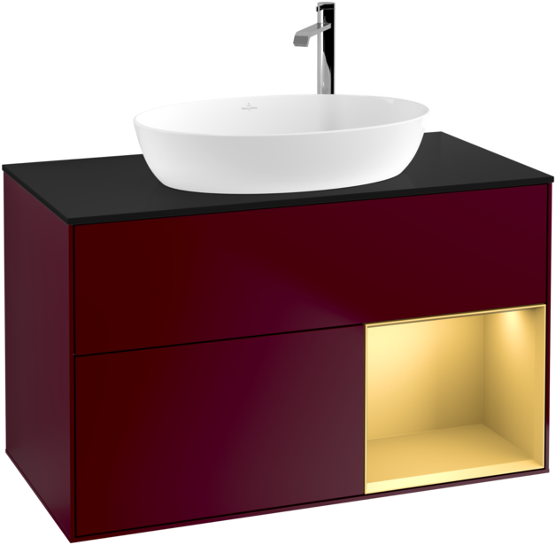 Тумба под раковину Villeroy & Boch Finion 100х50,1 см с подсветкой МДФ пион матовый лак/стекло черное матовое G902HFHB