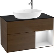 Тумба под раковину Villeroy & Boch Finion 100х50,1 см с подсветкой МДФ шпон грецкого ореха/стекло черное матовое G902MTGN