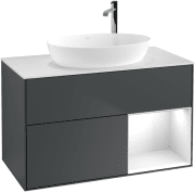 Тумба под раковину Villeroy & Boch Finion 100х50,1 см с подсветкой МДФ темно-синий матовый лак/стекло белое матовое G901GFHG