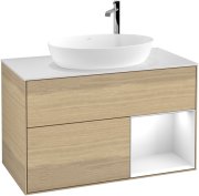 Тумба під раковину Villeroy & Boch Finion 100х50,1 см із підсвічуванням МДФ шпон дуба/скло біле матове G901GFPC