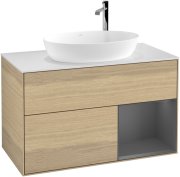 Тумба под раковину Villeroy & Boch Finion 100х50,1 см с подсветкой МДФ шпон дуба/стекло белое матовое G901GKPC