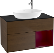 Тумба під раковину Villeroy & Boch Finion 100х50,1 см з підсвічуванням МДФ шпон волоського горіха/скло чорне матове G902HBGN