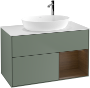 Тумба під раковину Villeroy & Boch Finion 100х50,1 см із підсвічуванням МДФ оливковий матовий лак/скло біле матове G901GNGM