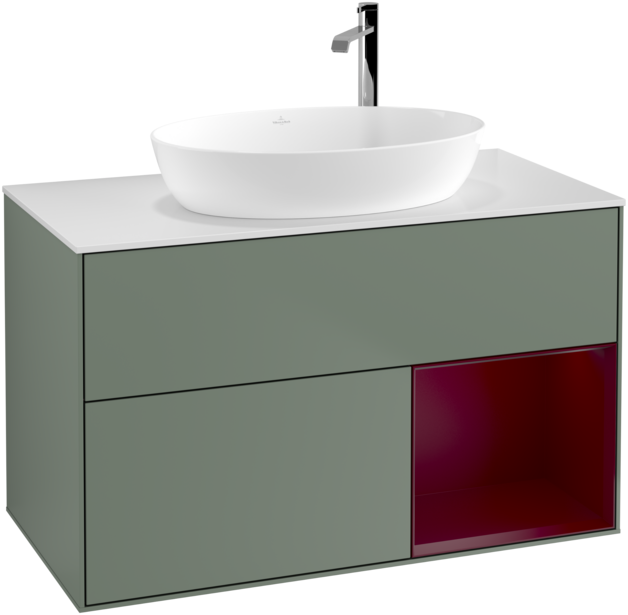 Тумба під раковину Villeroy & Boch Finion 100х50,1 см із підсвічуванням МДФ оливковий матовий лак/скло біле матове G901HBGM