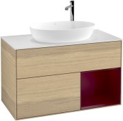 Тумба под раковину Villeroy & Boch Finion 100х50,1 см с подсветкой МДФ шпон дуба/стекло белое матовое G901HBPC