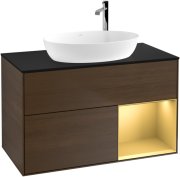 Тумба під раковину Villeroy & Boch Finion 100х50,1 см з підсвічуванням МДФ шпон волоського горіха/скло чорне матове G902HFGN