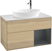 Тумба під раковину Villeroy & Boch Finion 100х50,1 см із підсвічуванням МДФ шпон дуба/скло біле матове G901HGPC